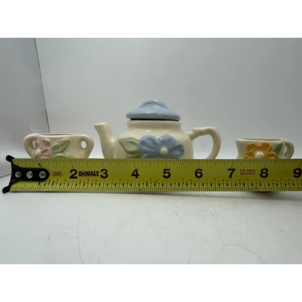 Vintage Child's Miniature Ceramic Tea Set Teapot Creamer Sugar Floral 3 Pc
